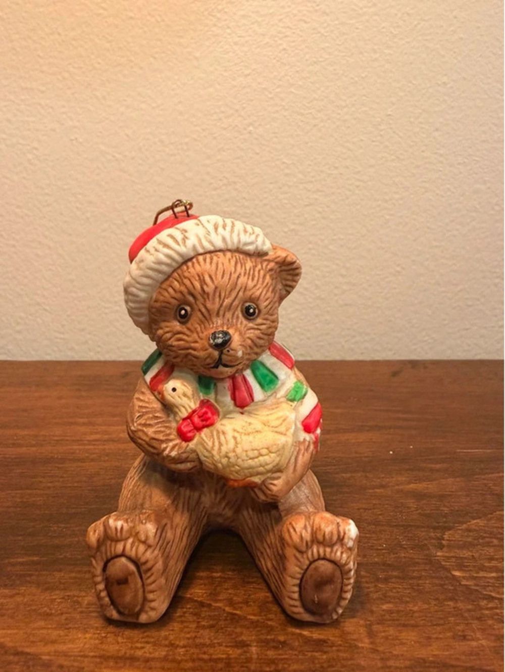 Vintage Teddy Bear with Duck Christmas Ornament Ceramic Holiday Decoration